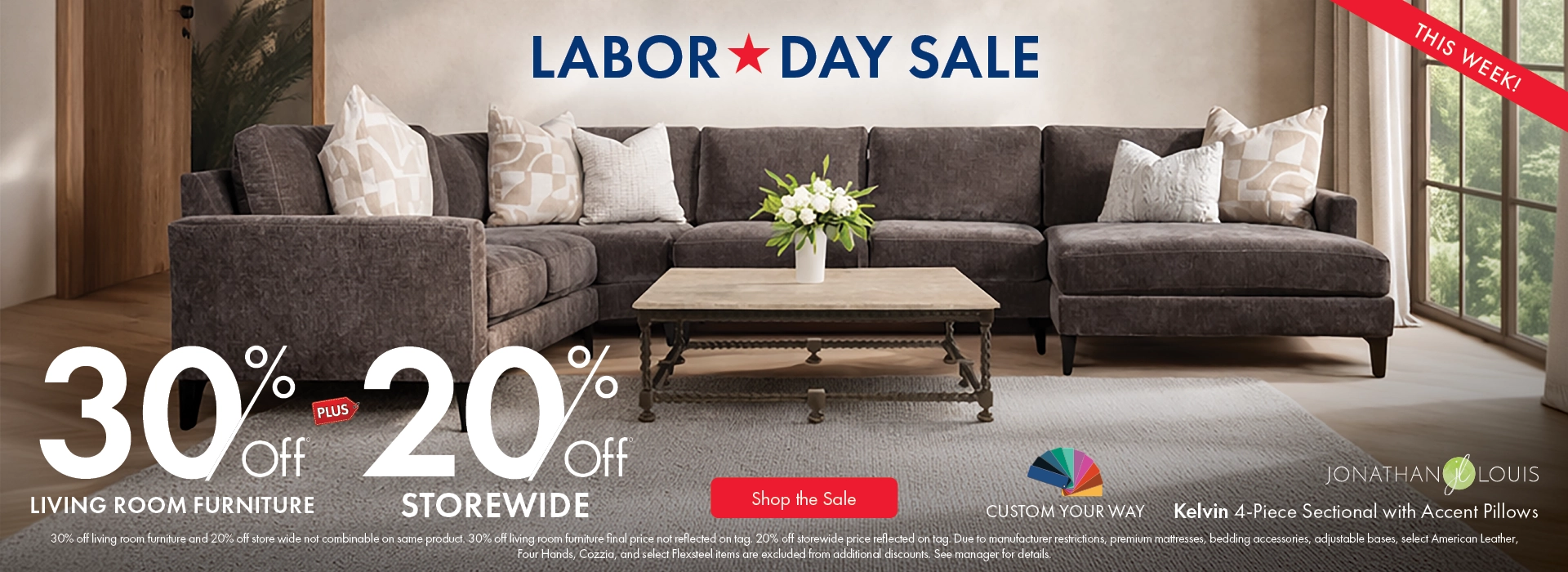 Morris Home Labor Day Sale save 30% off living room furniture and 20% off Storewide. Shop the sale now.