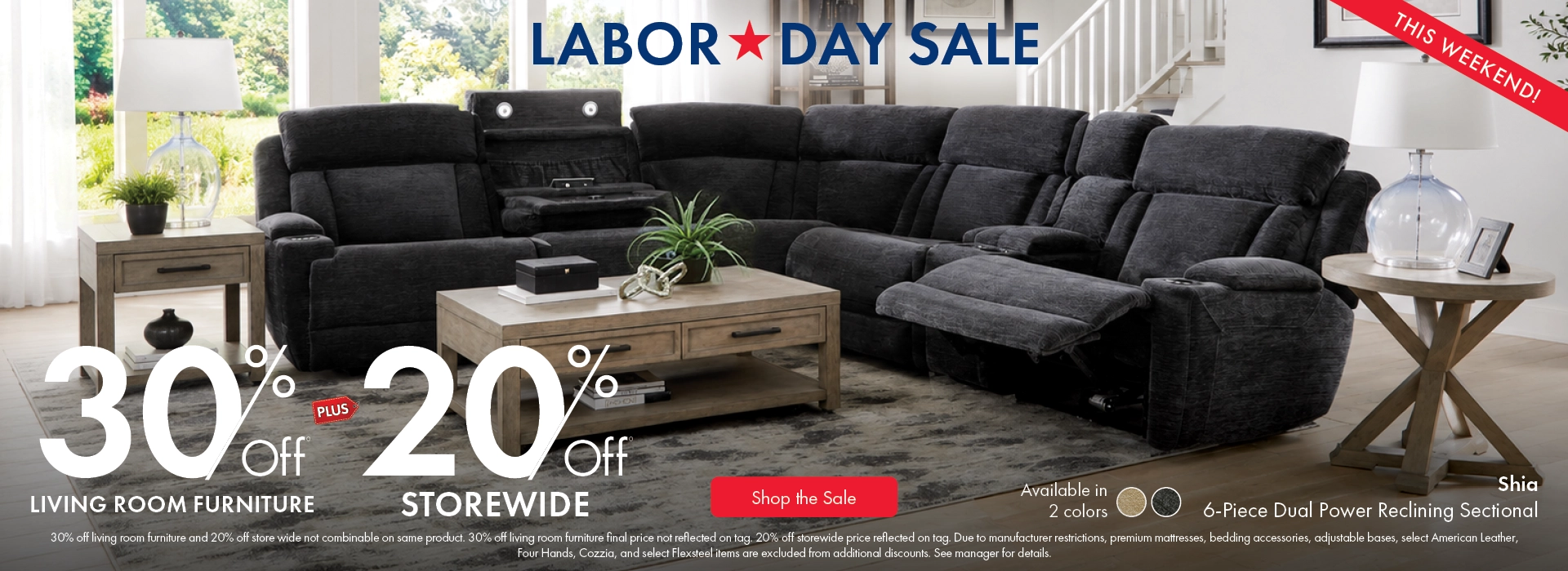 Morris Home Labor Day Sale save 30% off living room furniture and 20% off Storewide. Shop the sale now.