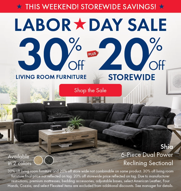 Morris Home Labor Day Sale save 30% off living room furniture and 20% off Storewide. Shop the sale now.