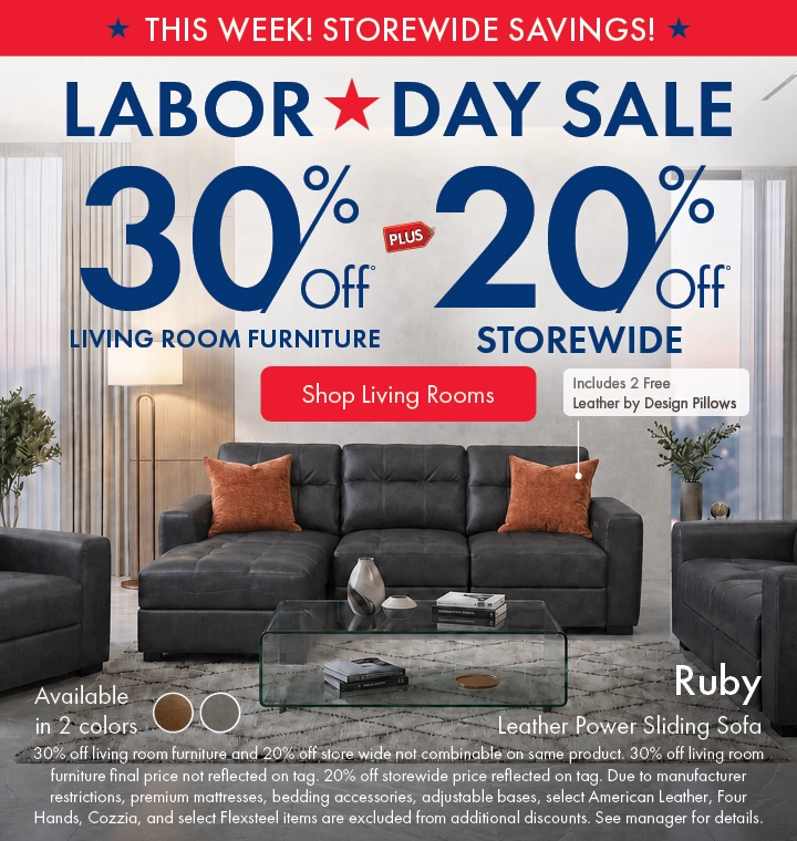 Morris Home Labor Day Sale save 30% off living room furniture and 20% off Storewide. Shop Living Rooms.