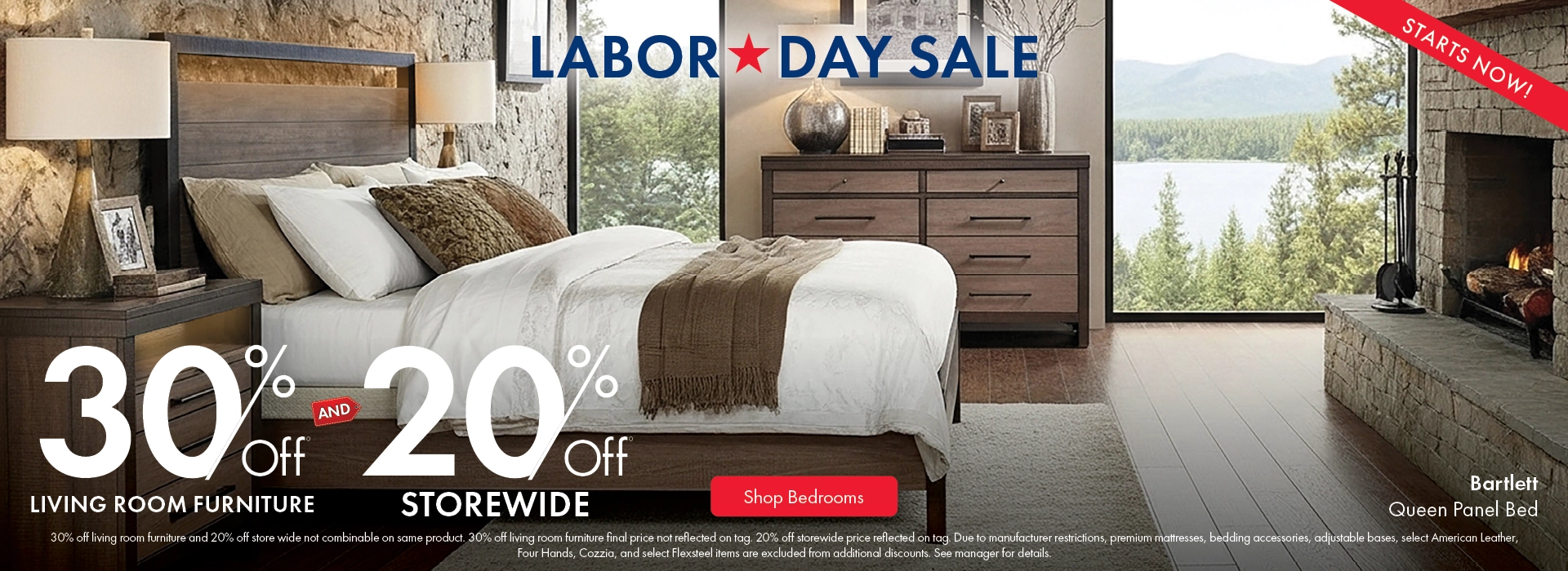 Morris Home Labor Day Sale - save 30% off living room furniture and 20% off storewide. Shop Bedrooms.