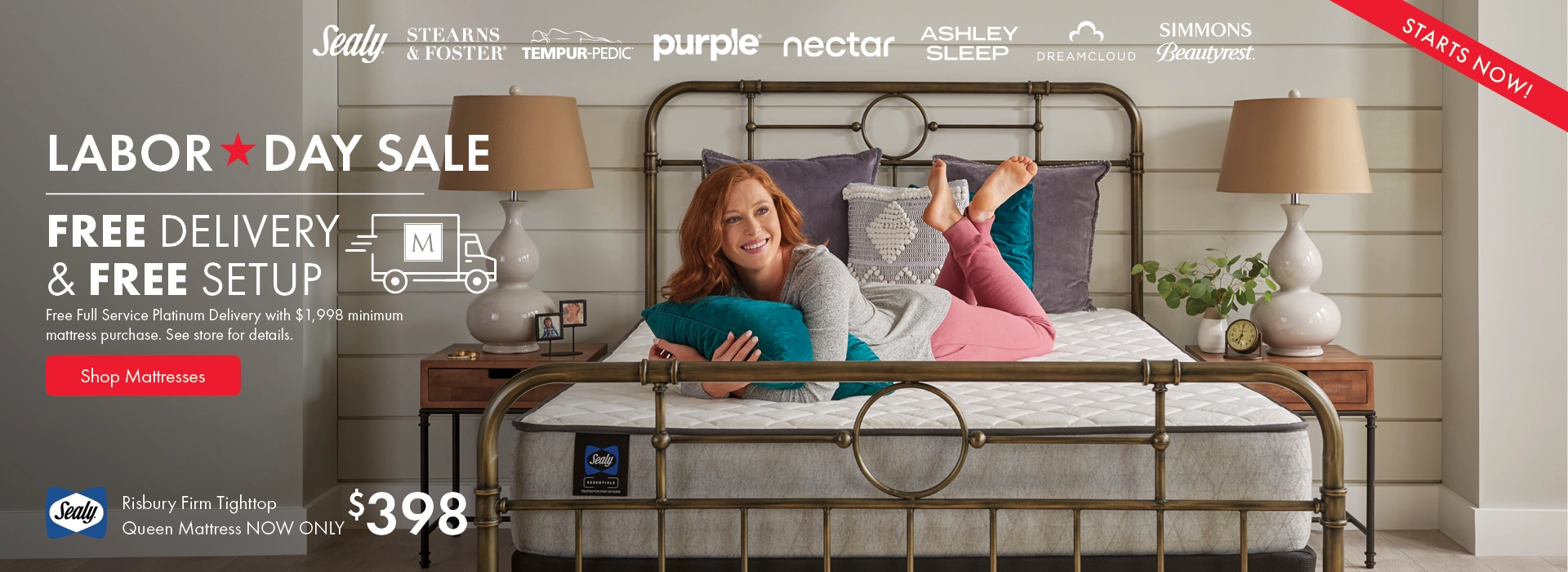Labor Day Sale at Morris Home and Ashley—Sealy Rissbury Firm Tighttop Queen mattress now only $398 plus Free Delivery and Free Setup. Shop all mattresses on sale.