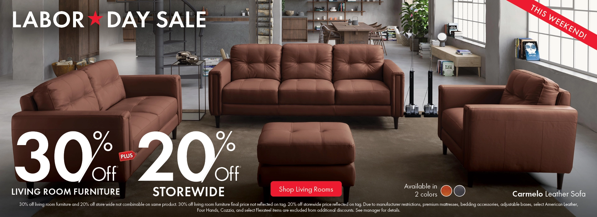Morris Home Labor Day Sale save 30% off living room furniture and 20% off Storewide. Shop Living Rooms.