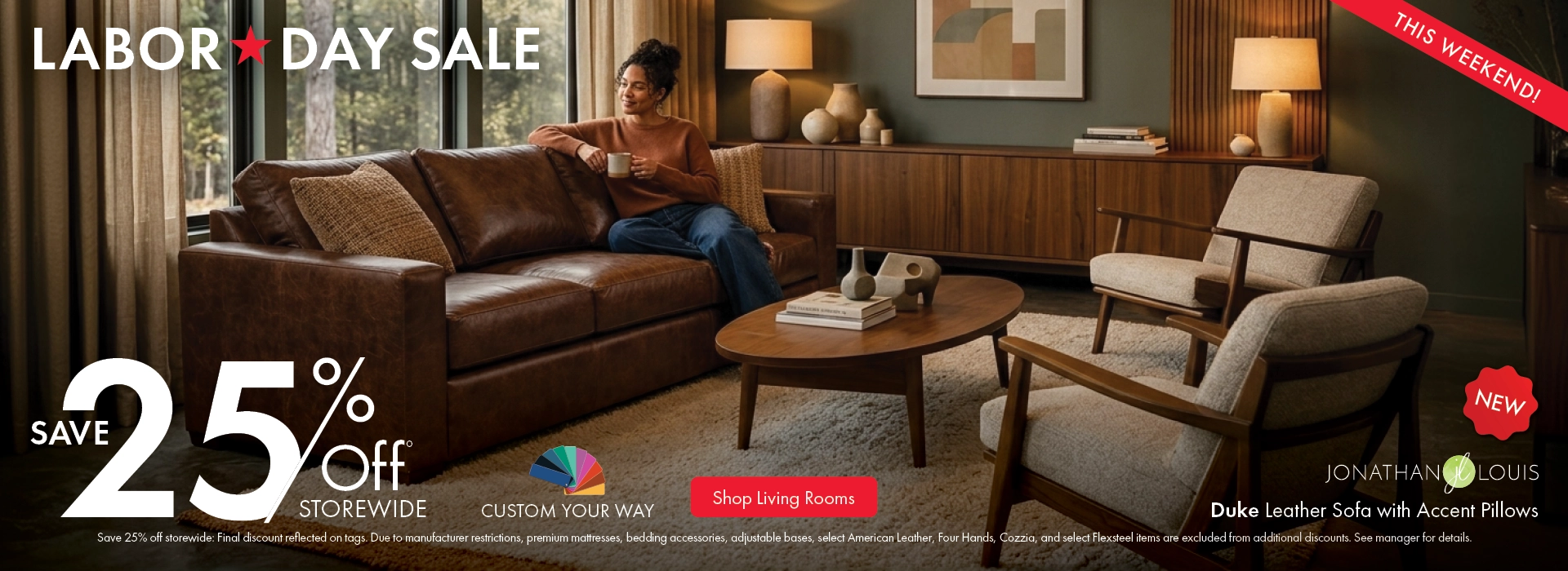 Morris Home Labor Day Sale save 25% off Storewide. Shop Living Rooms.