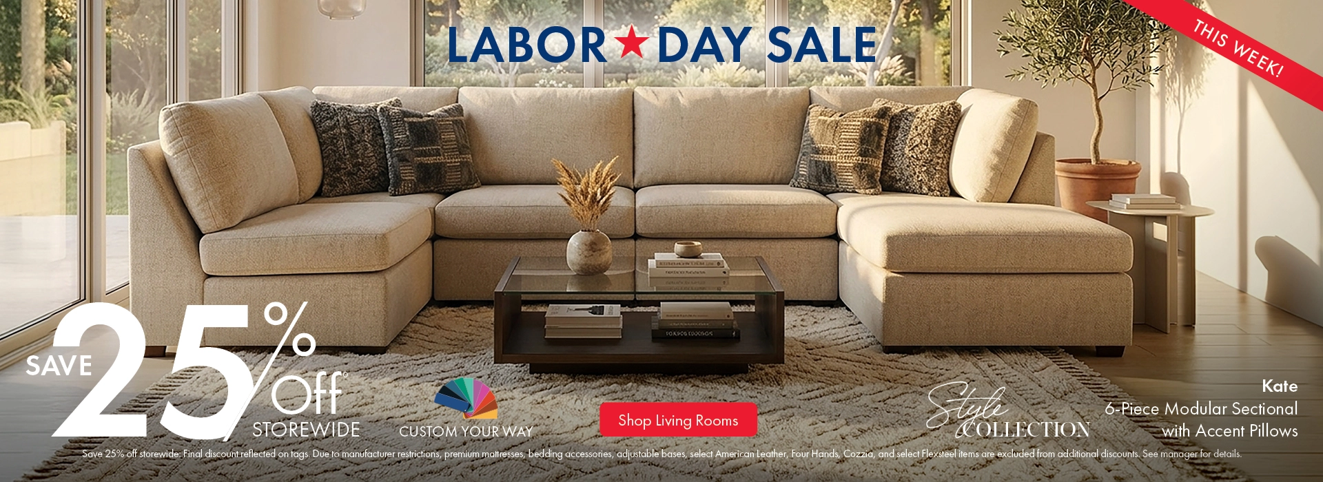 Morris Home Labor Day Sale save 25% off Storewide. Shop Living Rooms.
