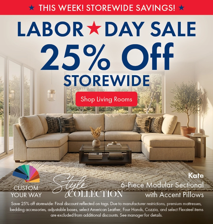 Morris Home Labor Day Sale save 25% off Storewide. Shop Living Rooms.
