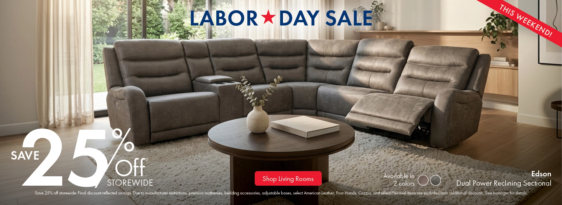 Morris Home Labor Day Sale save 25% off Storewide. Shop Living Rooms.