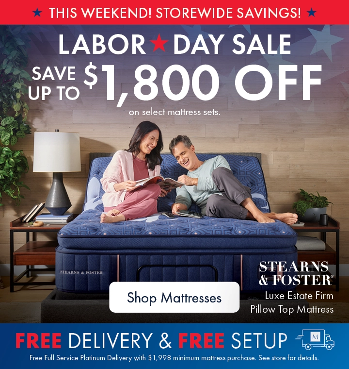 Labor Day Sale at Morris Home and Ashley—Save up to $1,800 off on select mattress sets plus Free Delivery and Free Setup. Shop all mattresses on sale.