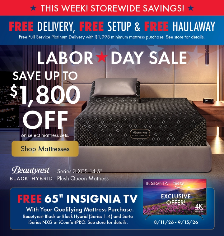 Labor Day Sale at Morris Home and Ashley—Save up to $1,800 off on select mattress sets plus Free Delivery and Free Setup. Shop all mattresses on sale.