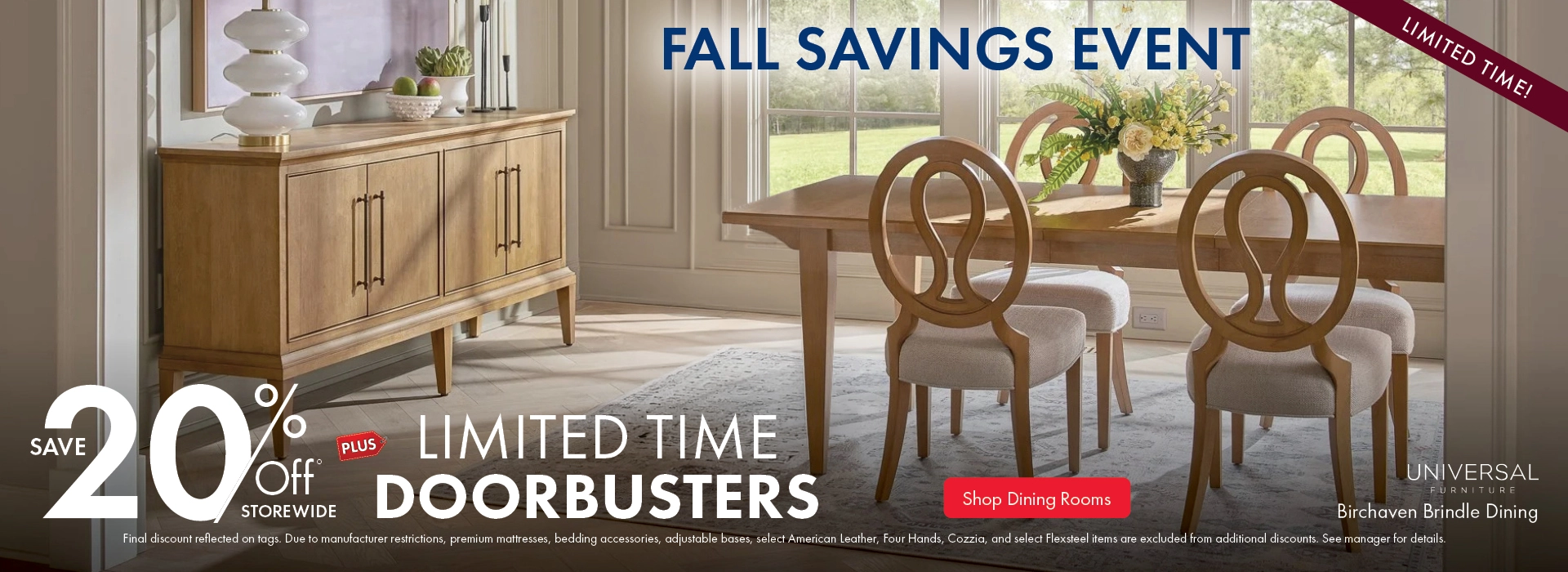 Morris Home Fall Savings Event - save 20% off storewide plus limited time doorbusters. Shop Dining Rooms.