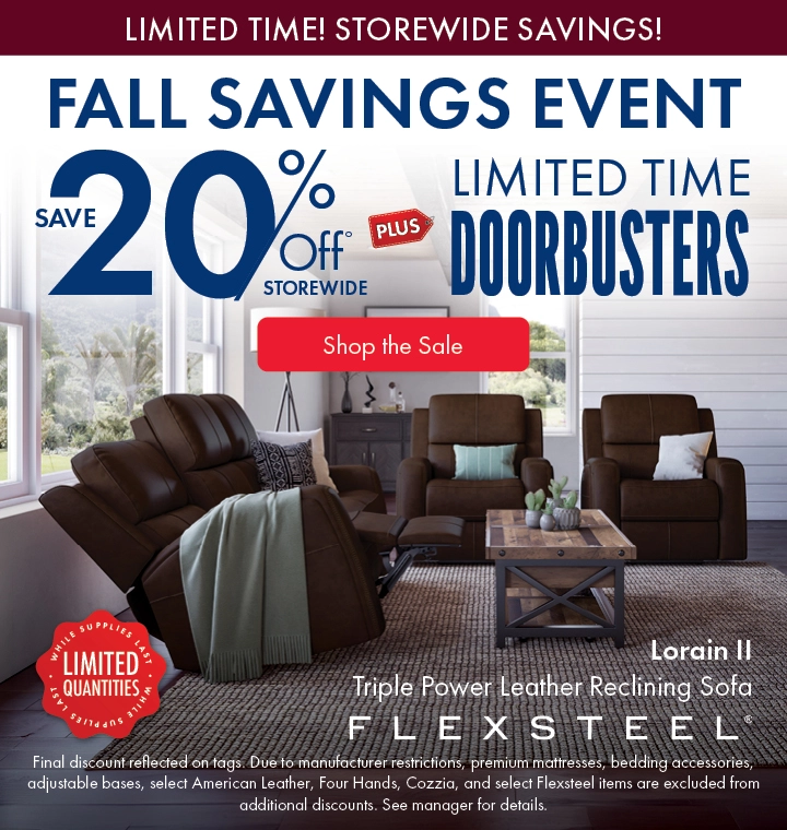 Morris Home Fall Savings Event save 20% off Storewide plus limited time doorbusters. Shop the sale now.