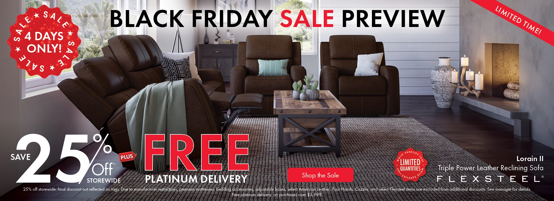 Morris Home Black Friday Sale Preview save 25% off Storewide plus Free Platinum Delivery. Shop the sale now.
