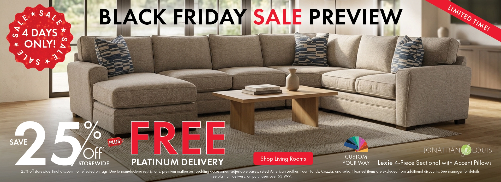 Morris Home Black Friday Sale Preview save 25% off Storewide plus Free Platinum Delivery. Shop Living Rooms.
