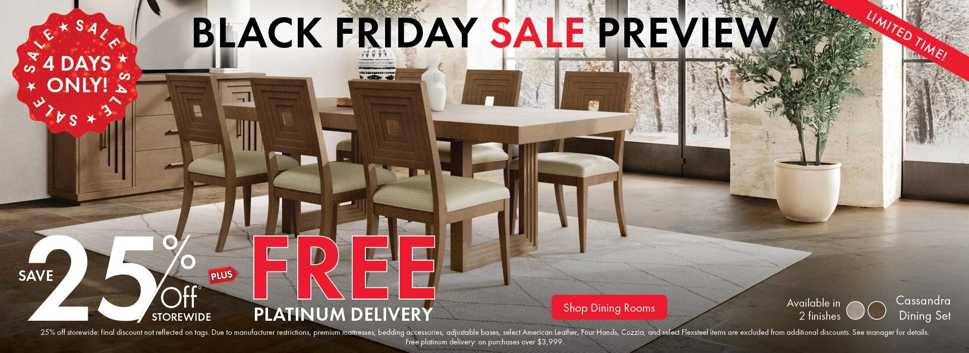 Morris Home Black Friday Sale Preview - save 25% off storewide plus Free Platinum Delivery. Shop Dining Rooms.