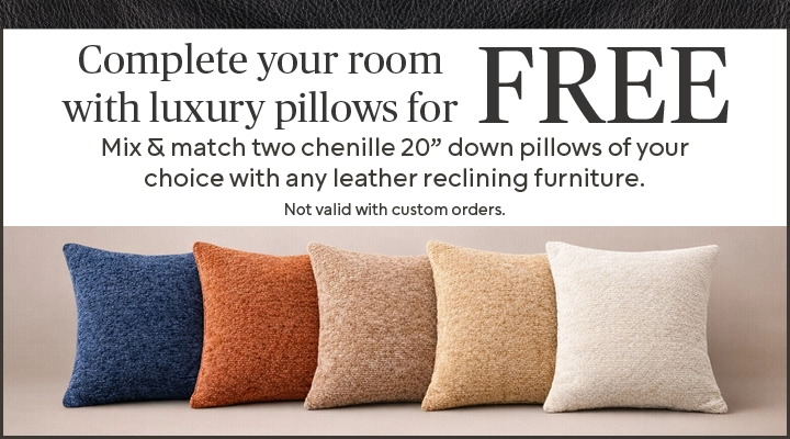2 Free Pillows with your choice of select leather reclining furniture