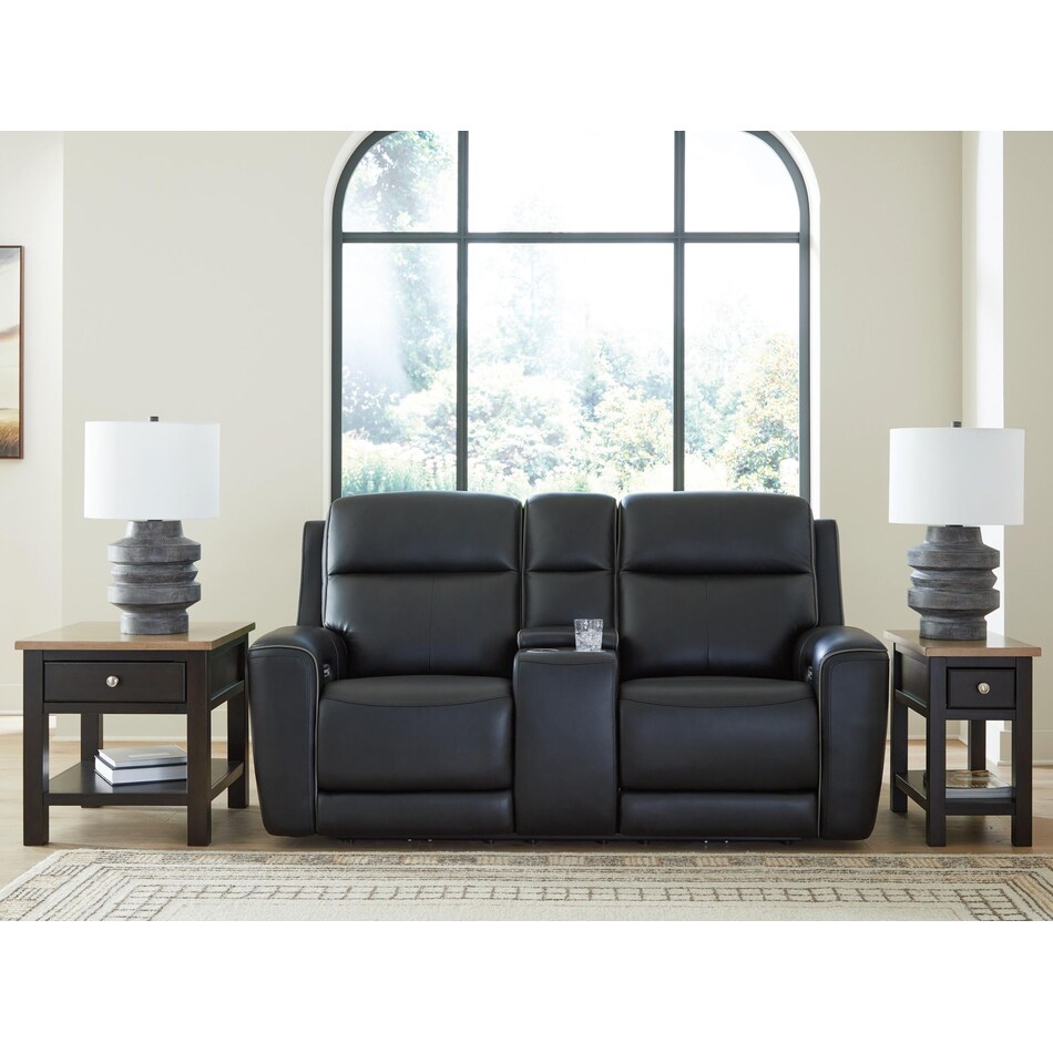 z relaxation black power leather reclining console loveseat   