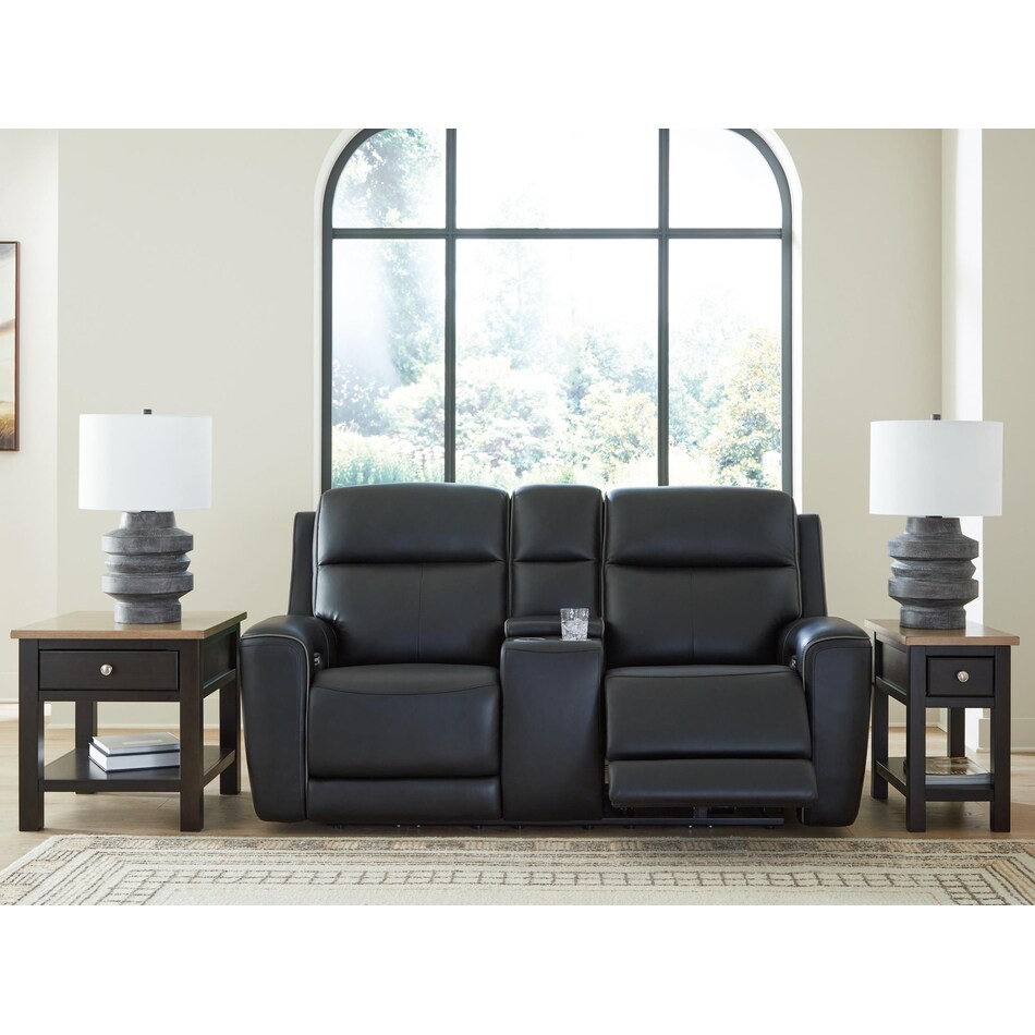 z relaxation black power leather reclining console loveseat   