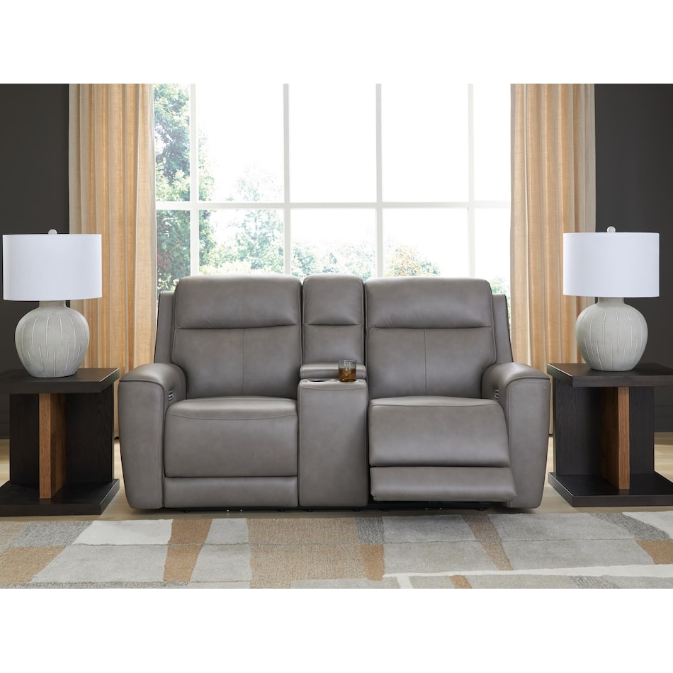 z relaxation grey power leather reclining console loveseat   