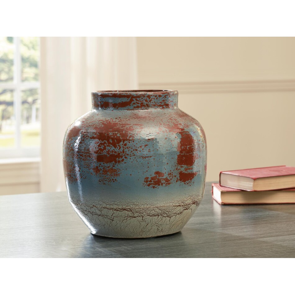 acc spice teal antique white vase   