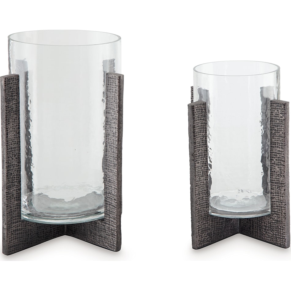 accessories clear pewter finish candle stick   