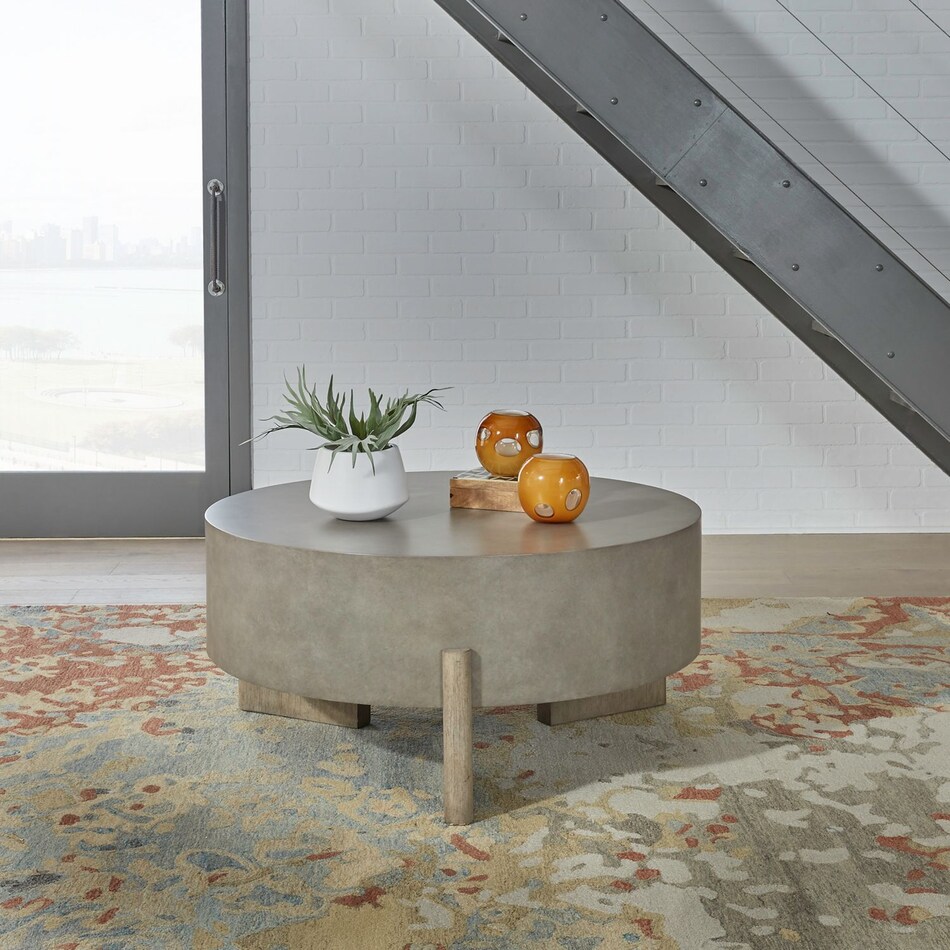 affinity dusty taupe with concrete tops cocktail table   