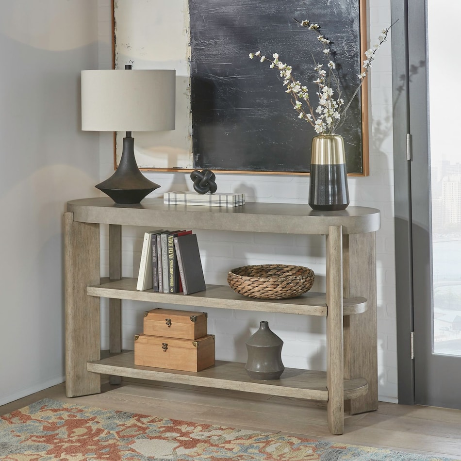 affinity dusty taupe with concrete tops sofa table   