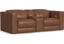 arlen brown leather reclining console loveseat   