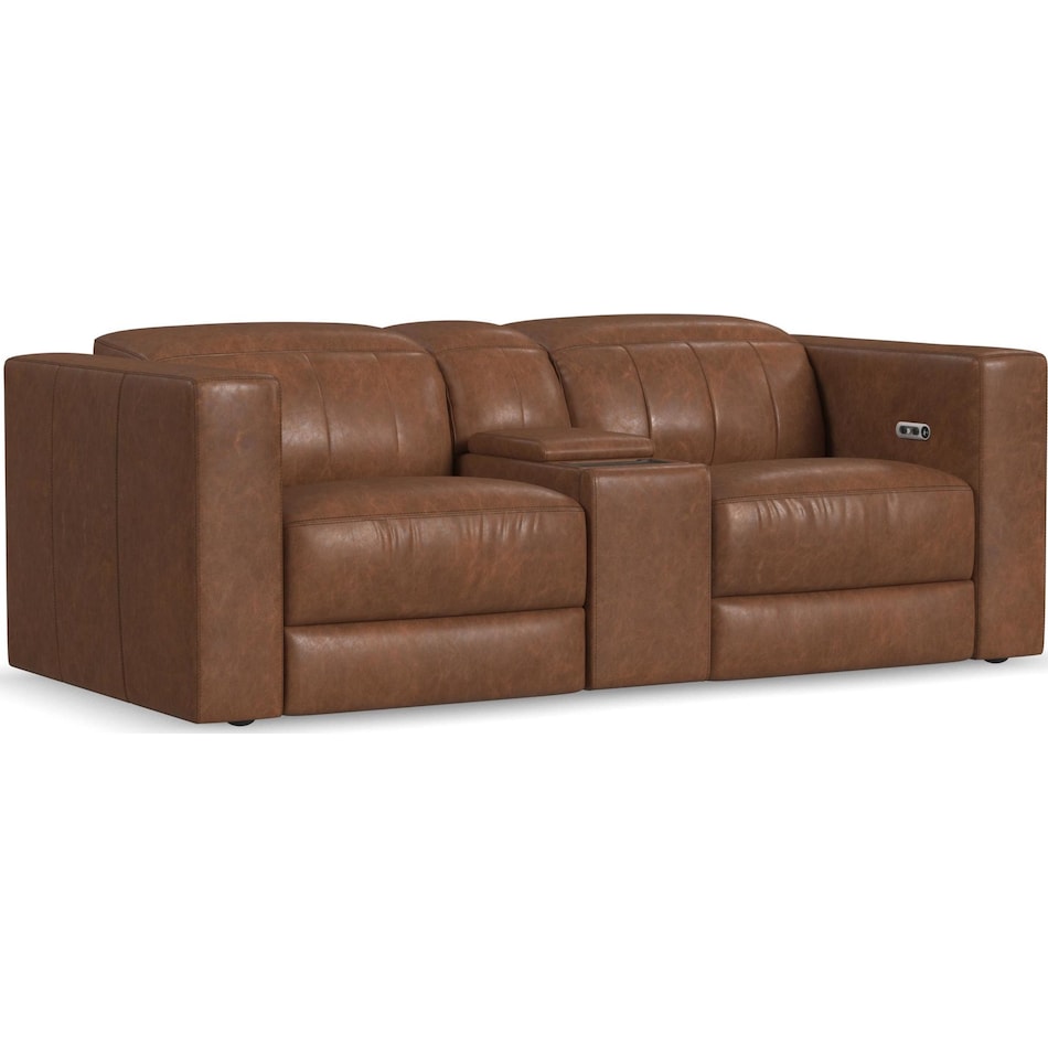 arlen brown leather reclining console loveseat   