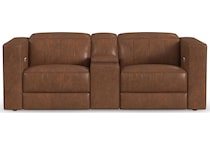 arlen brown leather reclining console loveseat   