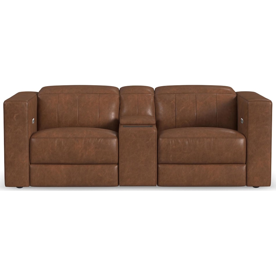 arlen brown leather reclining console loveseat   