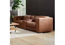arlen brown leather reclining console loveseat   