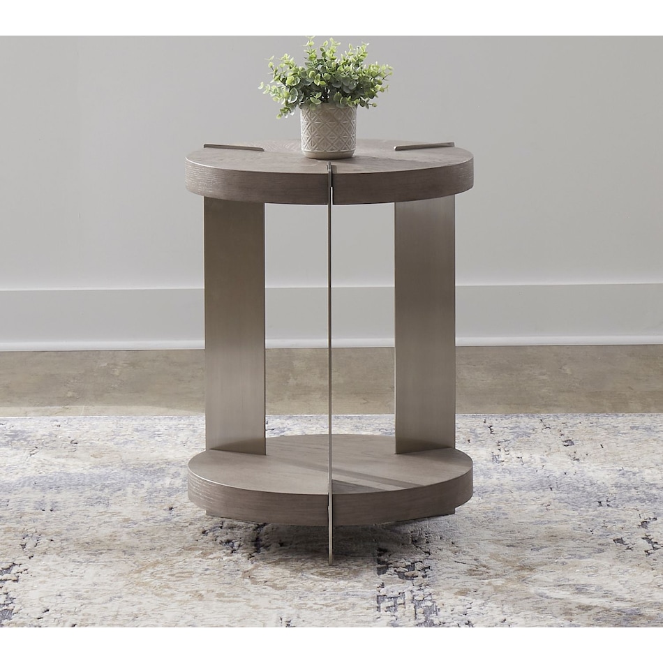 arrow sandstone and satin nickle chairside table   