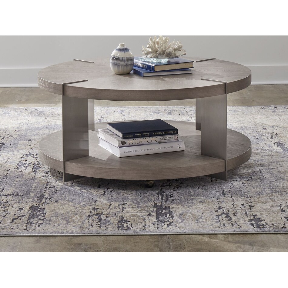 arrow sandstone and satin nickle cocktail table   
