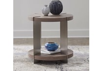 arrow sandstone and satin nickle end table   