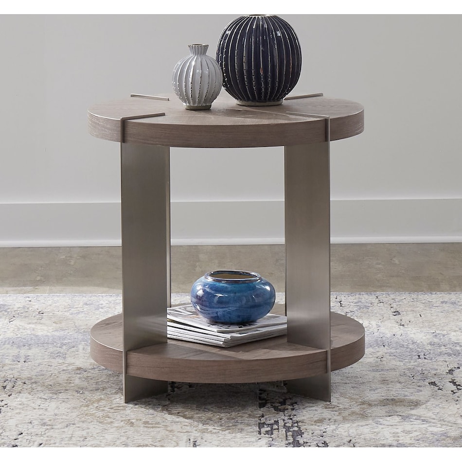 arrow sandstone and satin nickle end table   