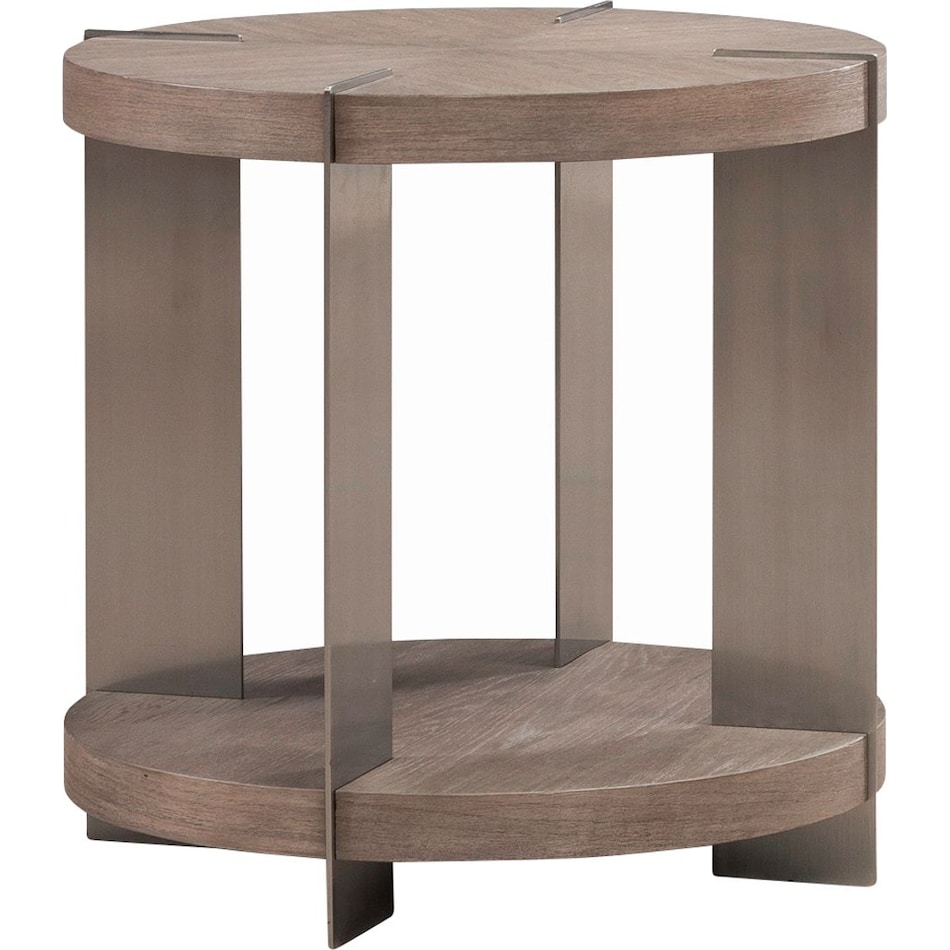 arrow sandstone and satin nickle end table   