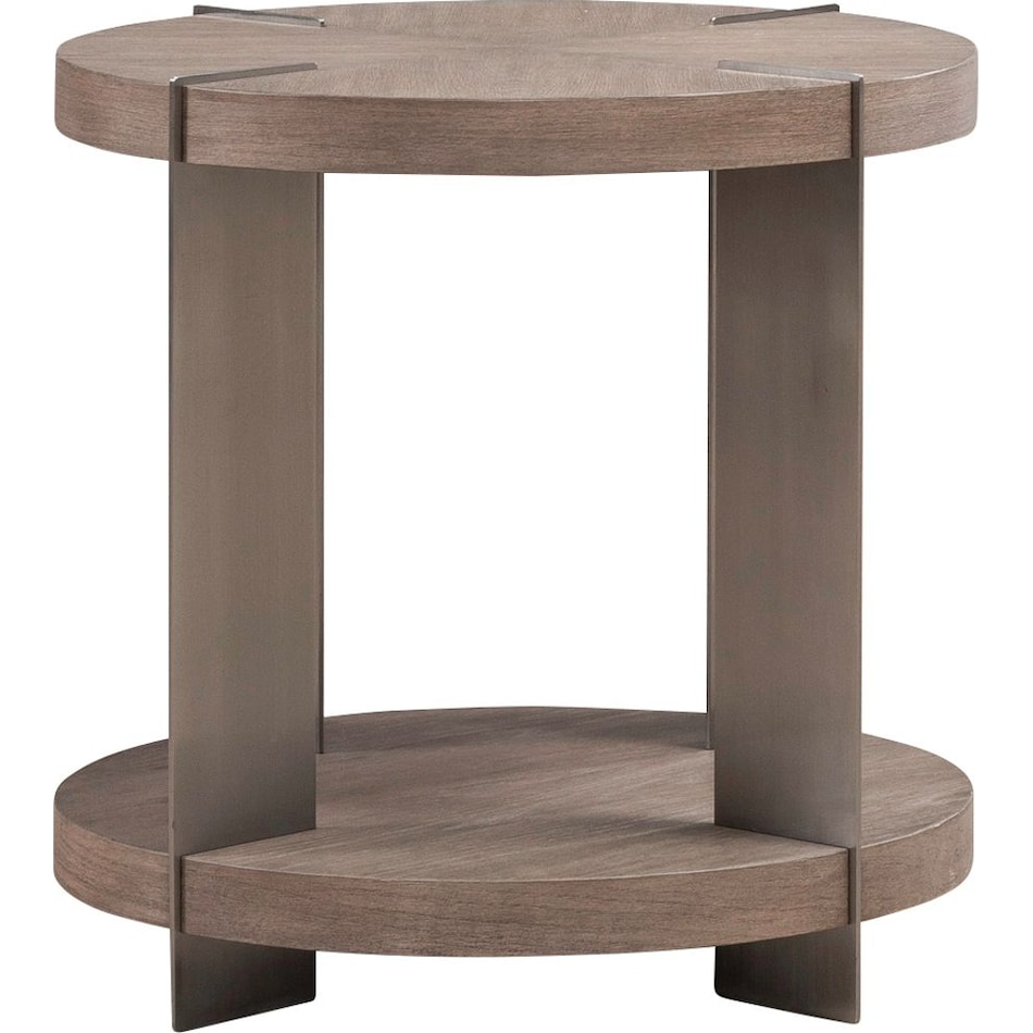 arrow sandstone and satin nickle end table   