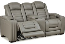 backtrack gray power leather reclining loveseat   