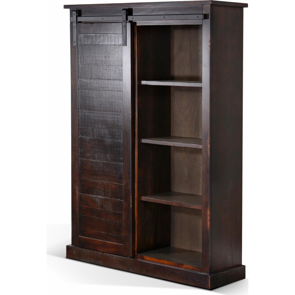 barn door bookcase charred oak dark brown accent bookcase   