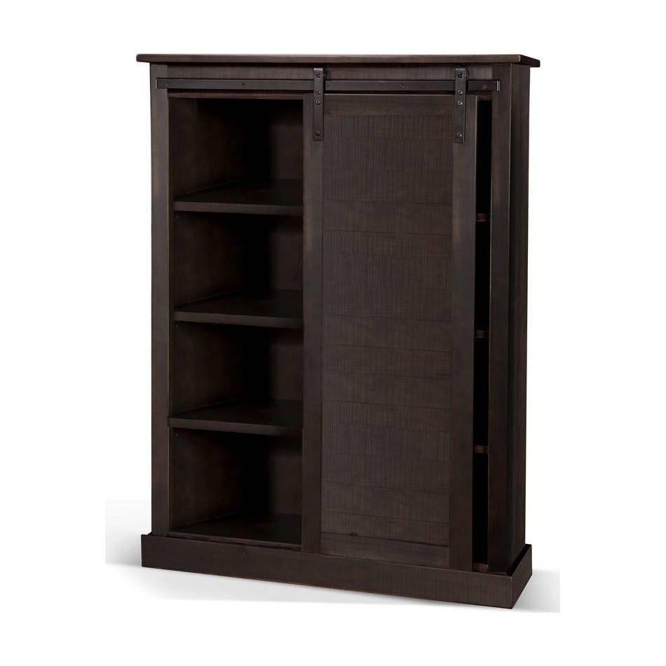 barn door bookcase charred oak dark brown accent bookcase   