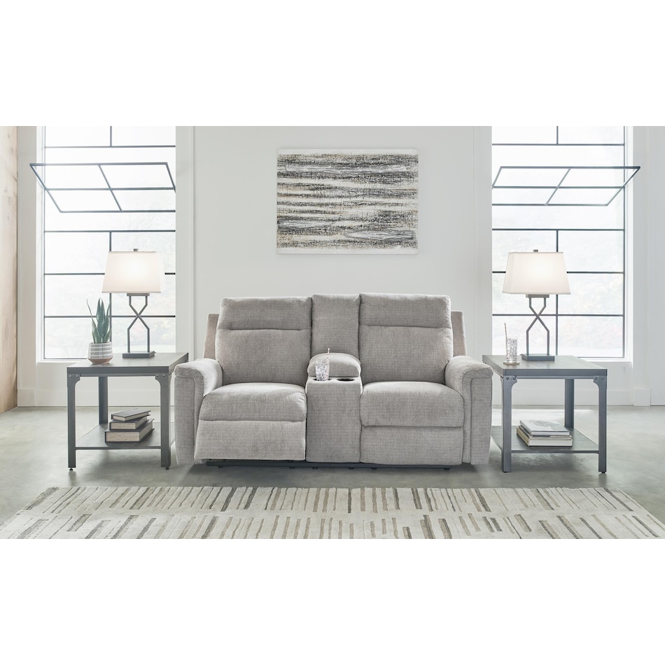 barnsana gray power reclining console loveseat   