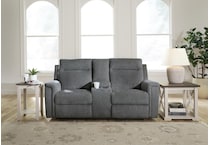 barnsana grey power reclining console loveseat   