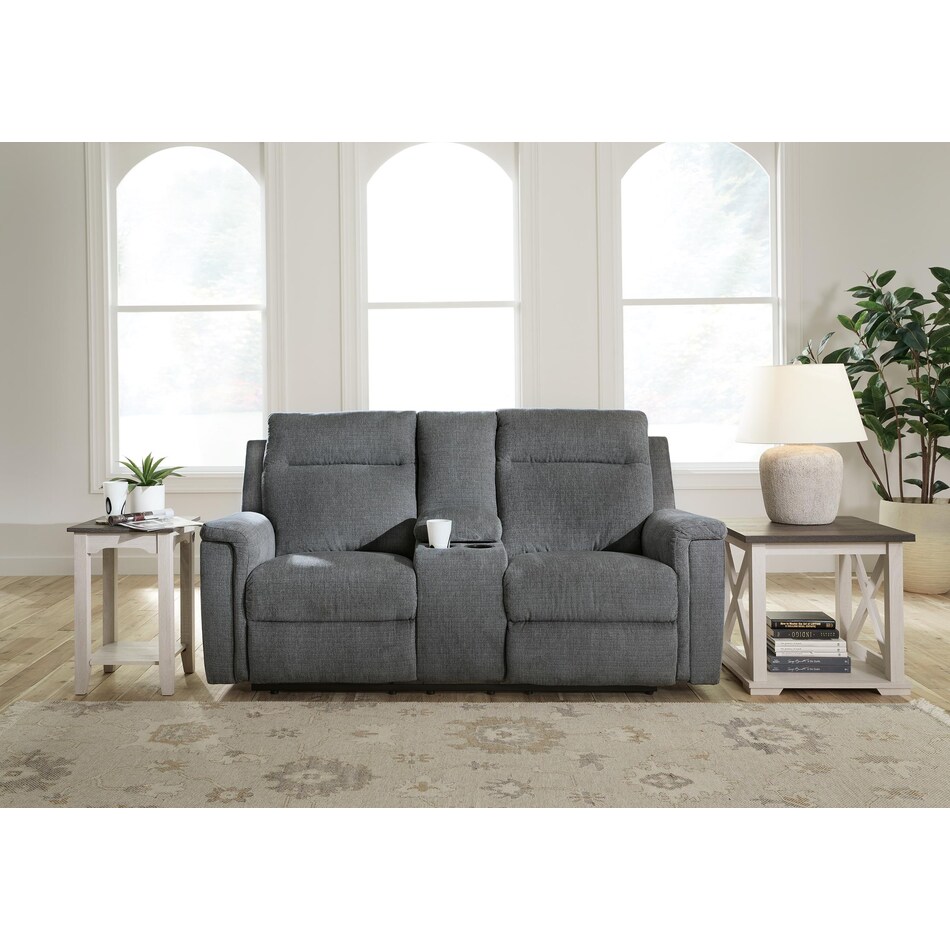 barnsana grey power reclining console loveseat   