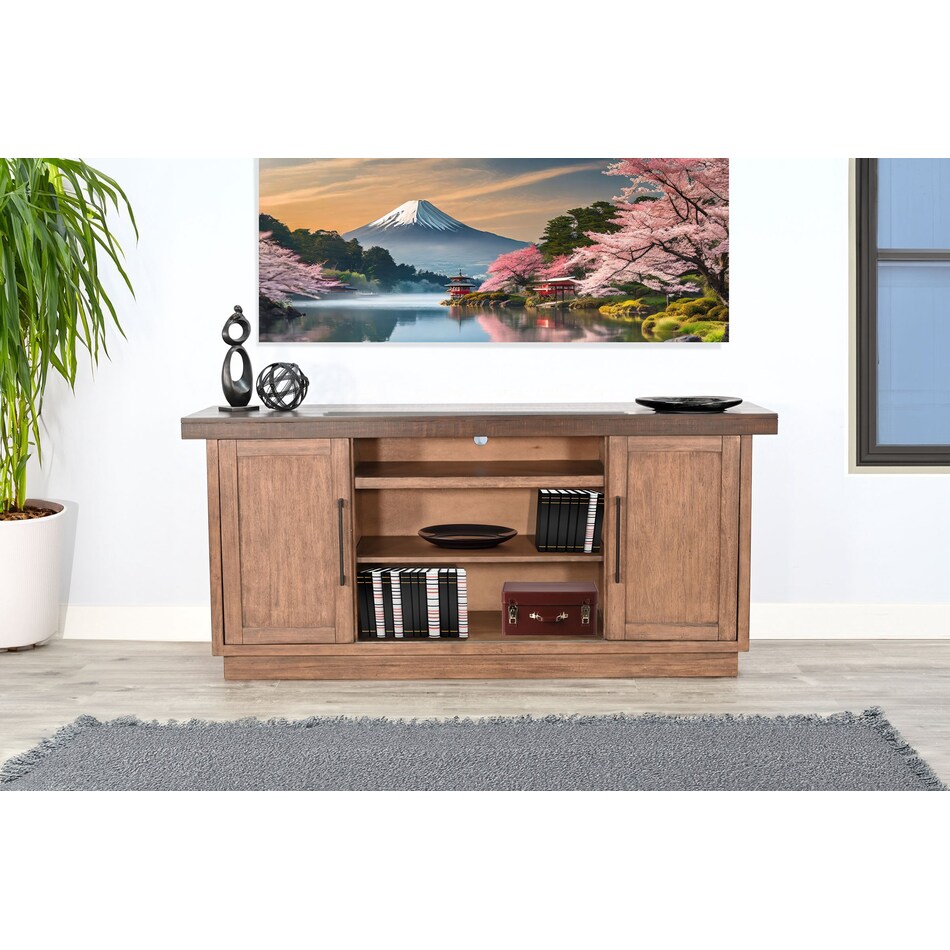 bartlett buckskin and tobacco leaf console   