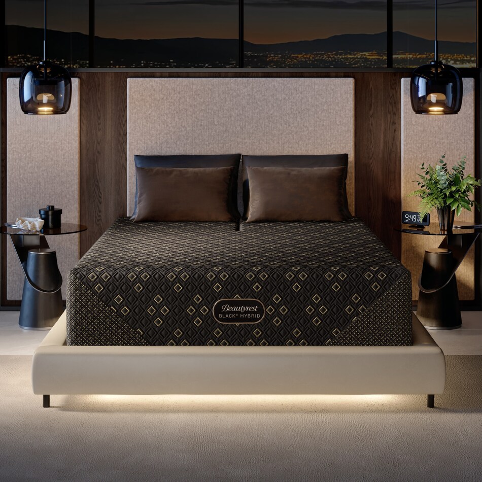 beautyrest black hyb xcs series  medium top color: black side color: black accent color: gold mattress king   