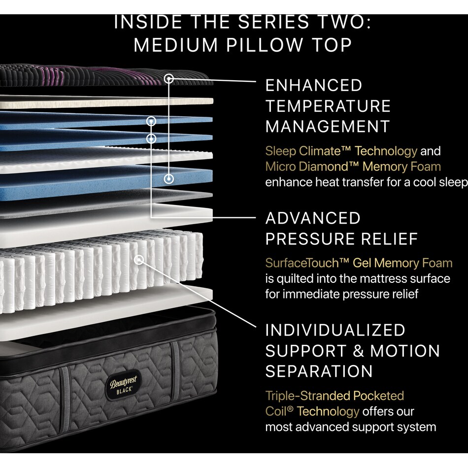 beautyrest black series  medium pt top color: black side color: black accent color: purple mattress queen   