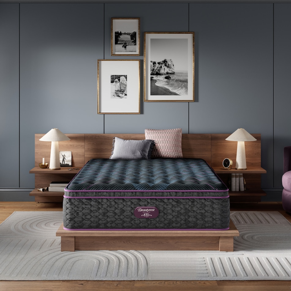 beautyrest world class level  med pt top color: gray side color: gray accent color: purple mattress twin   