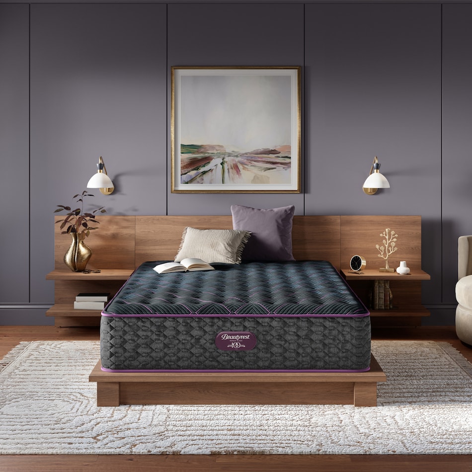 beautyrest world class level  med tt top color: gray side color: gray accent color: purple mattress twin   