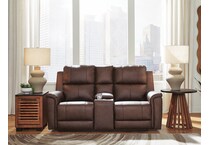 beryton brown power leather reclining console loveseat   