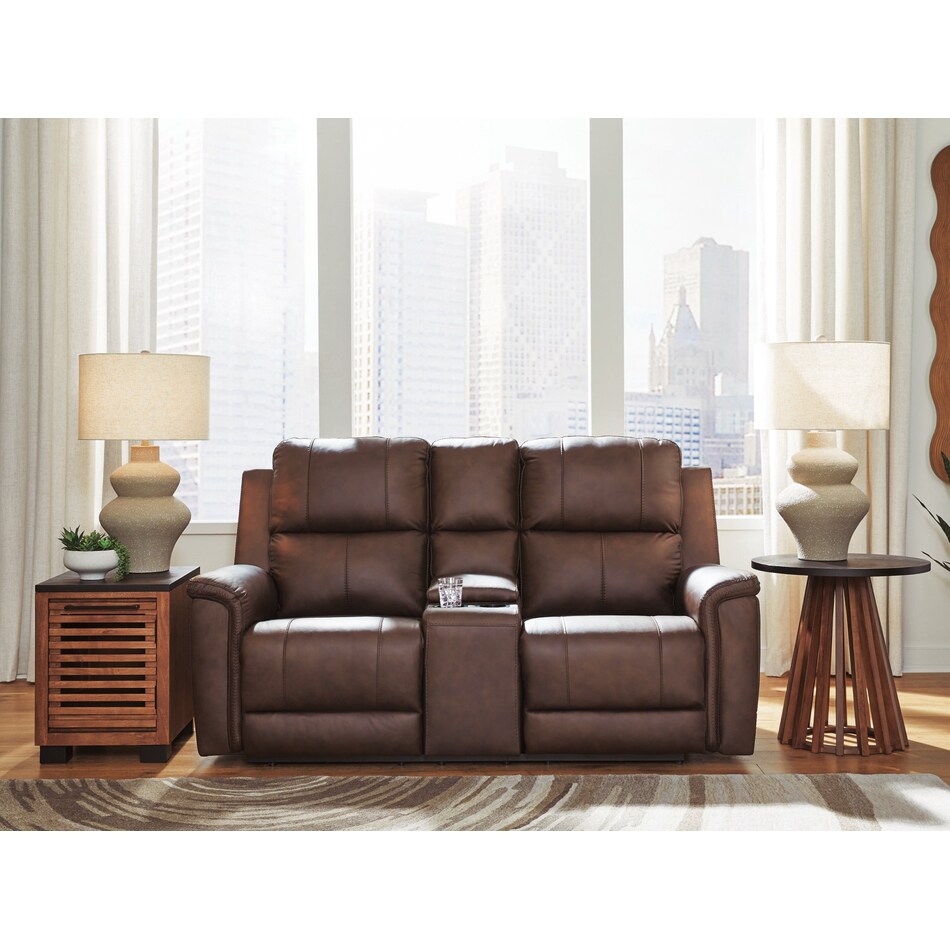 beryton brown power leather reclining console loveseat   